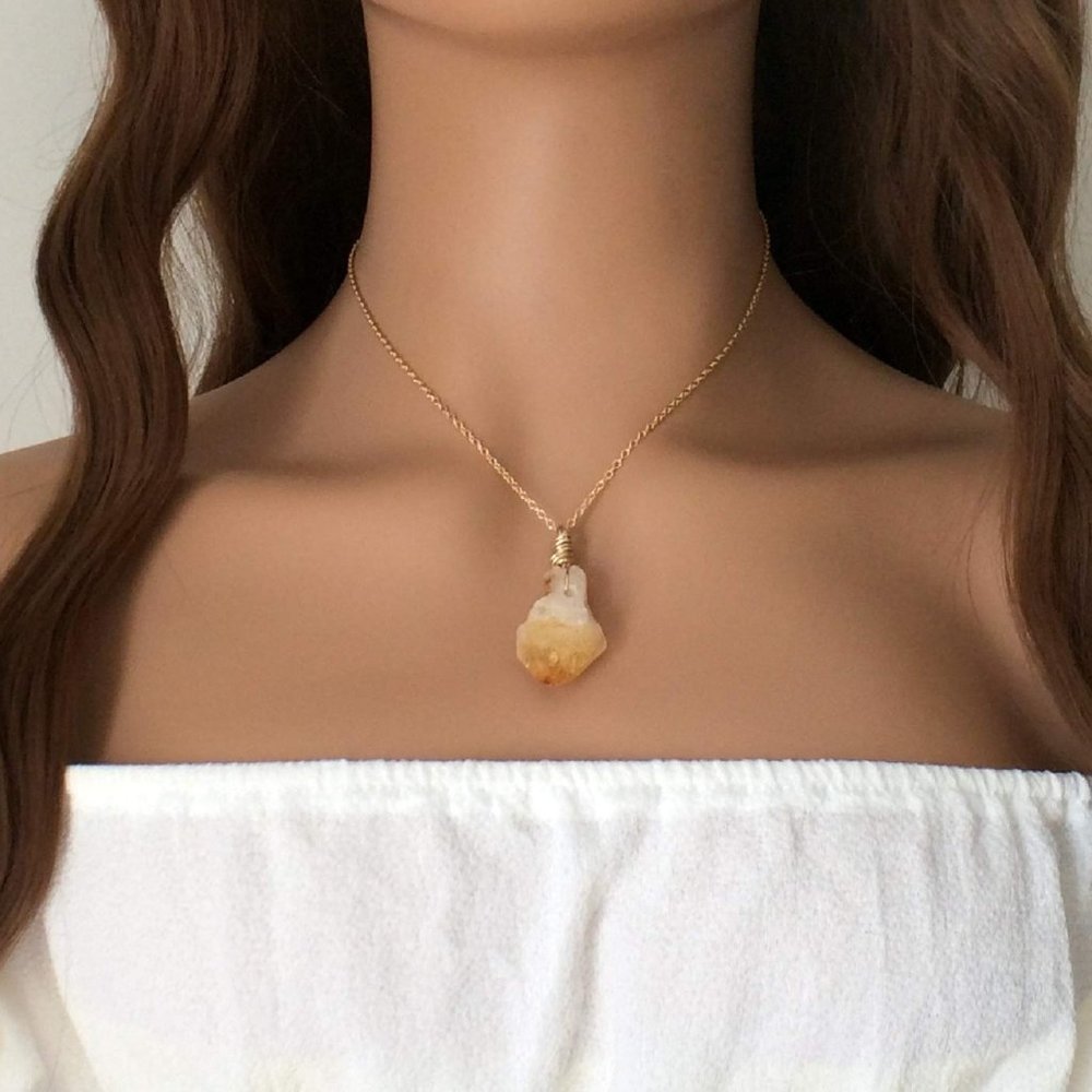 Raw Citrine necklace, 14k gold filled, November birthstone, healing necklace